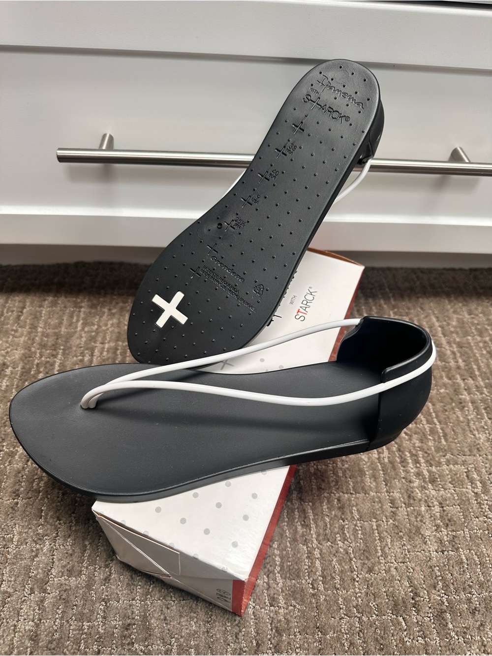 Philippe Starck Black Sandals with White Straps